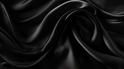 Fototapeta premium Abstract black background. Black silk satin texture background. Beautiful soft folds on the fabric. Generative AI.