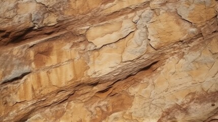 Brown rock texture with cracks. Rough mountain surface. Close-up. Stone background for design. Generative AI.