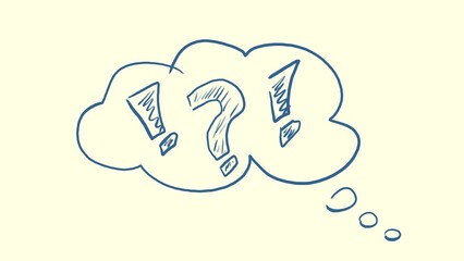 Gedankenblase Wolke mit Ausrufezeichen und Fragezeichen, Notiz, Handschrift, Skizze, Scribble