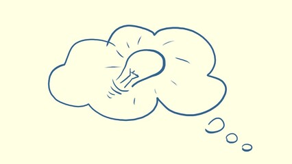 Gedankenblase mit Glühbirne, Idee, Einfall, Kreativ, , denken, Wolke, Cloud, Notiz, Handschrift, Skizze, Scribble