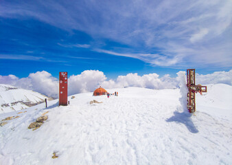 Monte Amaro (Italy) - The snow mountain summit in the Majella mount range, Abruzzo region, with...