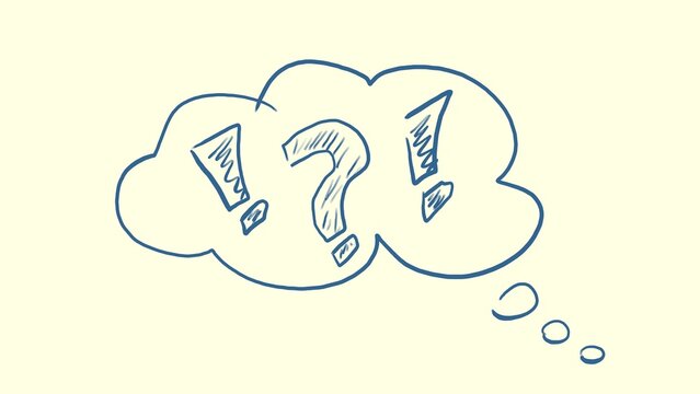 Gedankenblase Wolke mit Ausrufezeichen und Fragezeichen, Notiz, Handschrift, Skizze, Scribble