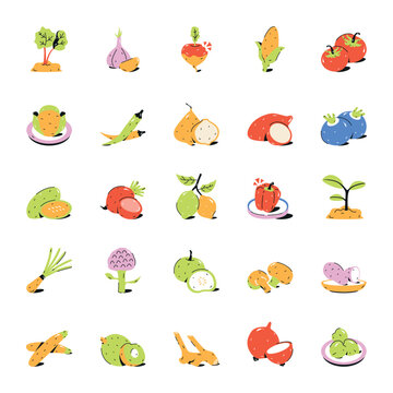 Collection of Vegetables and Food Ingredients Flat Icons 

