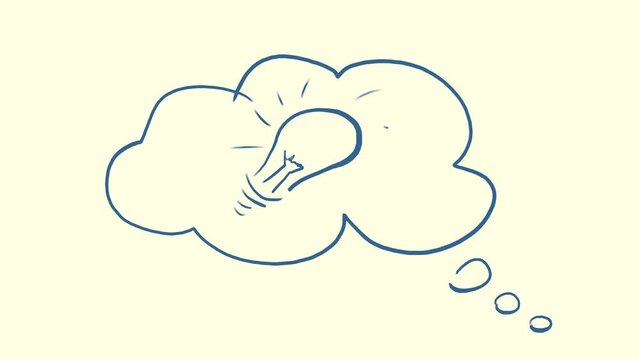 Gedankenblase mit Gl&uuml;hbirne, Idee, Einfall, Kreativ, , denken, Wolke, Cloud, Notiz, Handschrift, Skizze, ScribbleNotiz, Handschrift, Skizze, Scribble