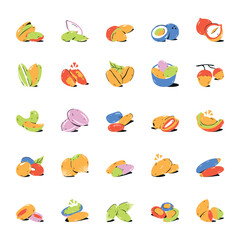 Set of Dry Fruits Flat Icons 


