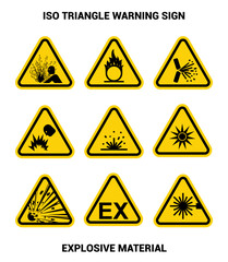 set of ISO Triangle Warning Sign: ISO W002 - Explosive Materials Symbol collection