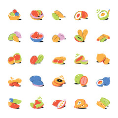 Naklejka premium Pack of Dry Fruits and Seeds Flat Icons 