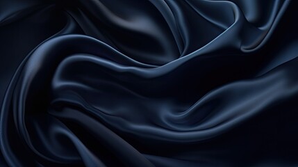 Obraz premium Deep blue silk satin fabric. Elegant abstract background. Liquid wave effect or silk with soft wavy folds. Beautiful navy blue fabric background with copy space for your design. Generative AI.
