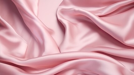 Fototapeta premium Pink silk satin background. Soft wavy folds on the fabric. Wedding, anniversary, valentine, love, tender, holiday, celebration, card. Generative AI.