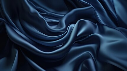 Obraz premium Deep blue silk satin fabric. Elegant abstract background. Liquid wave effect or silk with soft wavy folds. Beautiful navy blue fabric background with copy space for your design. Generative AI.