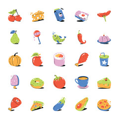 Pack of Food Items Flat Icons 

