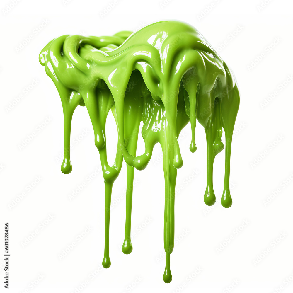 Wall mural dripping green slime against a white background. generative ai