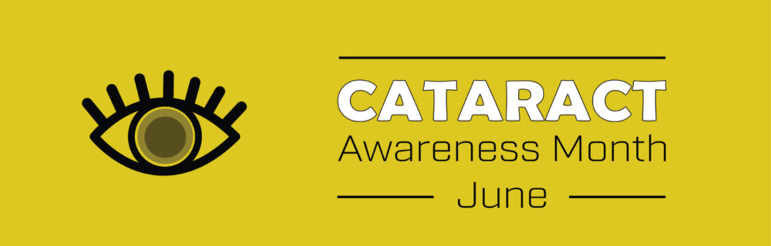 Cataract Awareness Month design background with an eye logo on a yellow background. Vector illustration 