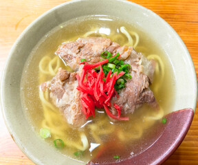 Okinawan style noodle soup with pork spare ribs.