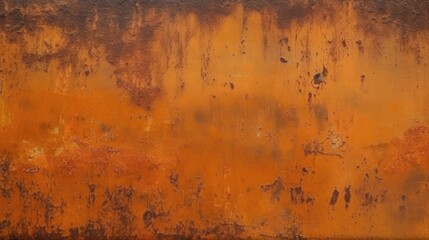 Rust background. Rusty texture. Old metal wall surface. Orange brown grunge background. Wide grunge banner with copy space. Generative AI.