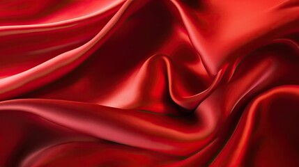 Fototapeta na wymiar Red silk satin background. Shiny fabric with wavy soft pleats. Beautiful fabric background with empty space for your product and design. Generative AI.