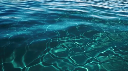 Obraz premium Blue-green water background. Reflection of light on the wavy surface of the water. Ripples. Beautiful teal background with copy space for design. Generative AI.