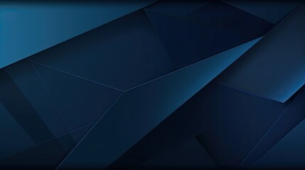 Modern dark blue abstract background. Minimal. Color gradient. Web banner. Wide. Long. Geometric shapes, lines, triangles. Design. Futuristic. Cut paper or metal effect. Generative AI.