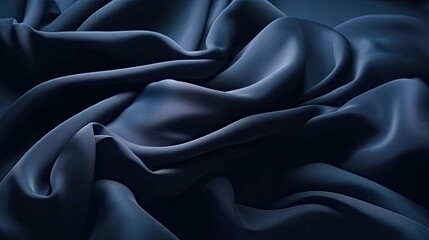 Fototapeta premium Beautiful dark blue fabric background. Wavy soft folds. Elegant navy blue background with copy space for design. Generative AI。