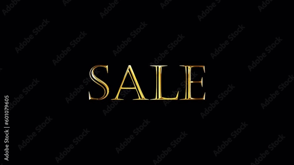 Poster loop of sale golden text shine with light effect on black abstract background. isolated transparent 