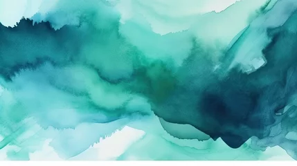 Rolgordijnen Blue green watercolor. Abstract aquarelle background with copy space for design. Generative AI. © hugo
