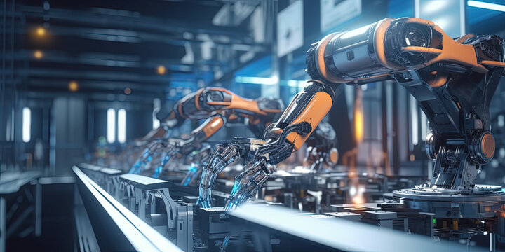 Robot arms manufacturing industry, smart factory 