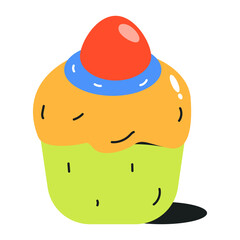 Birthday cupcake flat icon vector 