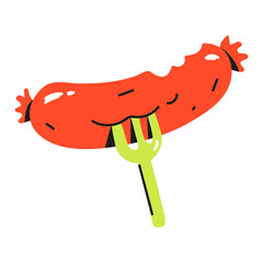Sausage fork flat icon vector 