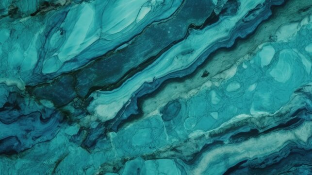 Blue green abstract background. Stone background. Toned teal rock texture. Detail. Marble effect. Generative AI.