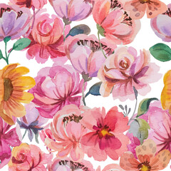 seamless pattern watercolor flower hand draw