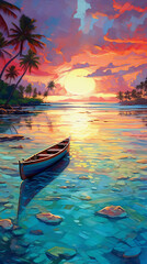 Fototapeta na wymiar A boat in sunset beach. AI generative