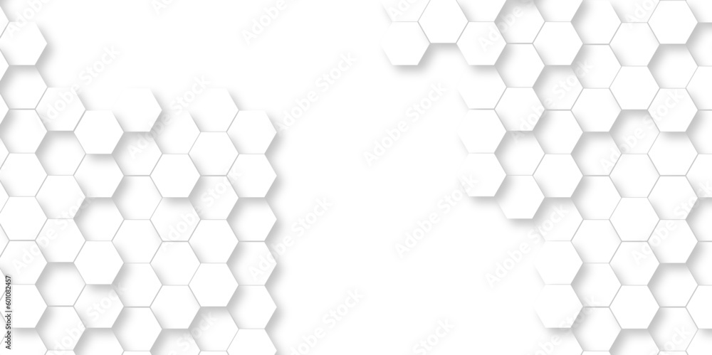 Wall mural background with white and black lines 3d hexagonal structure futuristic white background and embosse