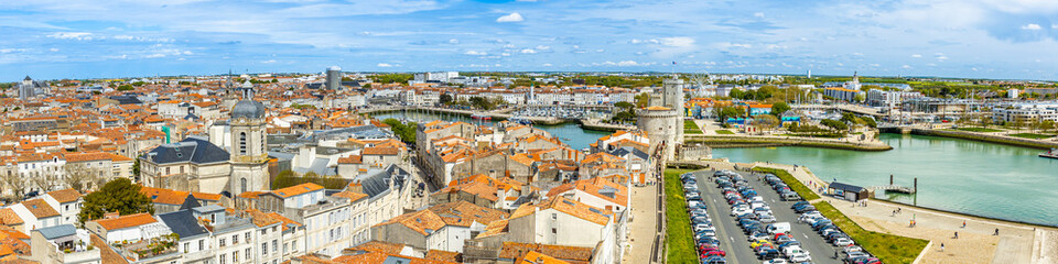 Fototapeta na wymiar Panoramic view of the rooftops of the center of La Rochelle city