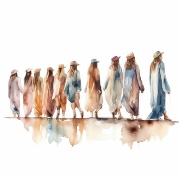 Watercolor Of A Line Of Graduates Walking Across The Stage