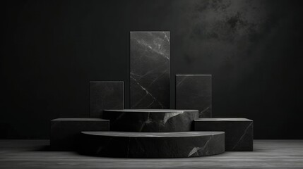 Dark stone podium for displaying products - 3D illustration