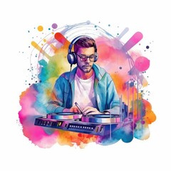 watercolor of A DJ with headphones
