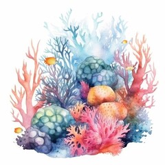 watercolor A beautiful coral reef