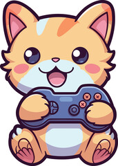 kawaii cat playing game sticker
