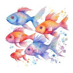 Naklejka premium watercolor of a group of colorful fish swimming together in a school