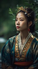 Beautiful asian woman wearing a traditional kimono.generative ai