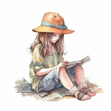 watercolor a child reading a book