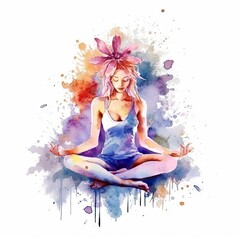 watercolor of Yoga poses with a floral