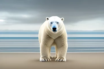 Foto op Canvas Polar bear on the beach AI art © yeshaya