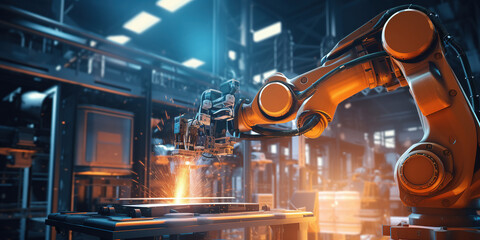 Robotic welding arm, technology, smart factory, modern manufacturing generative ai