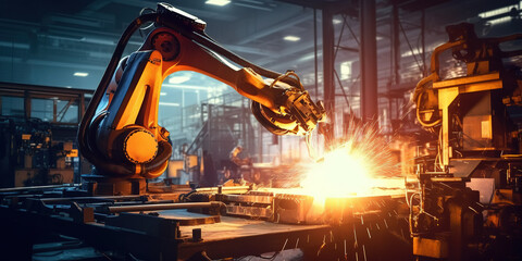 Robotic welding arm, smart factory, modern manufacturing 