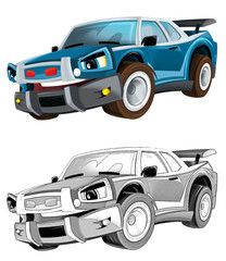 Obraz premium cool looking cartoon racing car hod rod isolated on white background illustration for children witch sketch