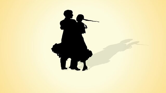 Silhouette of couple dancing animated 2d background, love