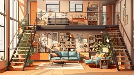 Contemporary interior design background of a loft home