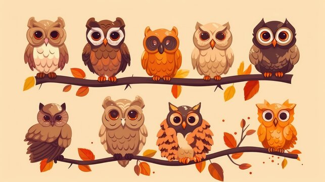 Set of Cute Owl Characters