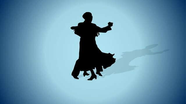 Silhouette of couple dancing animated 2d background, love